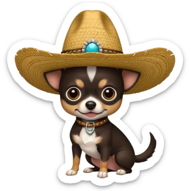 Chihuahua negro con cafe con sombrero de paja sticker