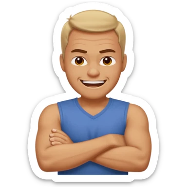 arms crossed around neck angry laughing guy sticker