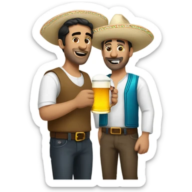 mexican guy having a beer with a white guy sticker