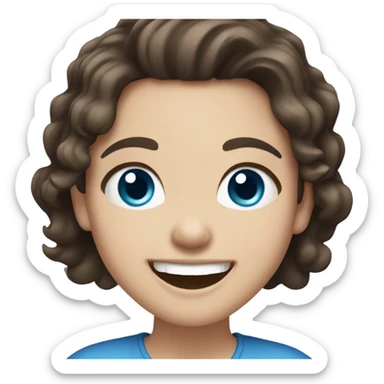 White girl, dark brown hair, blue eyes laughing sticker