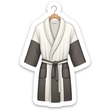 White cotton robe on a wooden hanger, pastel background sticker