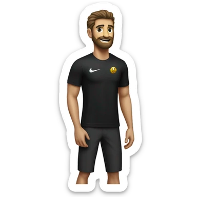Entrenador personal con pelo rapado y barba. Camiseta negra Nike sticker