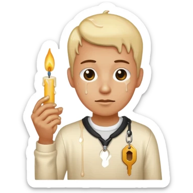 car keys stuck in a candle wearing a shirt sticker