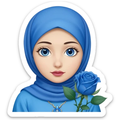 Turkish beautiful finish Konya girl blue eyes with blue hijab islamic dress and had on her hand blue rose design lipstick sticker