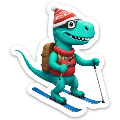 party dino skiing while holding poles sticker
