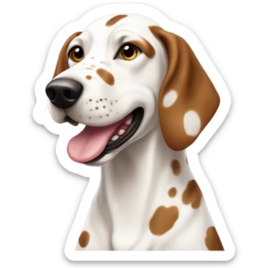 White spotted hound with brown freckles with rubys around her neck sticker