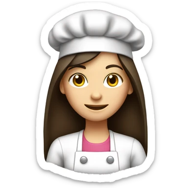 Brunette long straight hair girl making dinner in a cook hat sticker