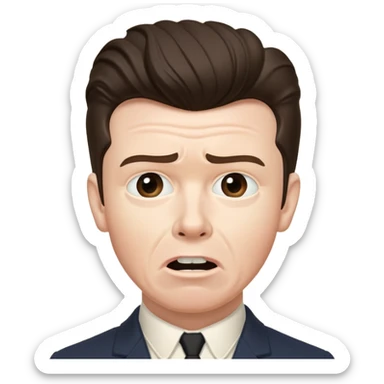 Rick Astley having a worried face but with front teeth out, the picture is either from the era of the beginning of cameras(1826)-the 1940s and he’s having flashbacks of either The American Revolution, the U.S. Civil War, WW1, or WW2 sticker