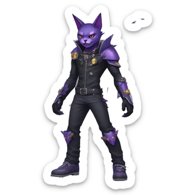 cool edgy black punk Purple nargacuga-bat-cat-Fakemon collar full body sticker