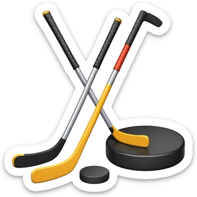 two hockey sticks crossing and a puck like the original apple hockey stick emoji sticker