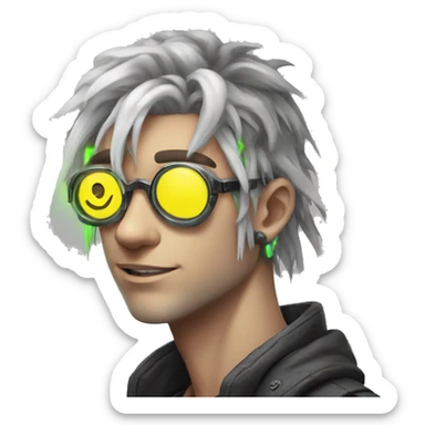 Anime gamer white guy cyberpunk neon sticker