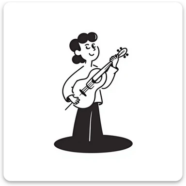 sad musician looking up with a pensive expression, thinking about music sticker