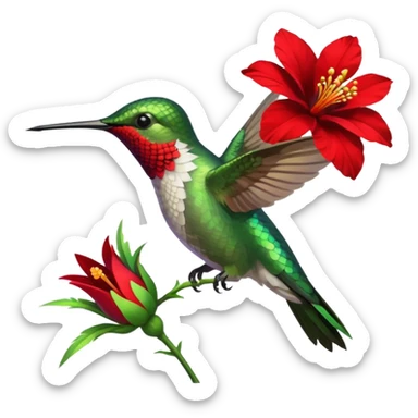 hummingbird drinking nectar from flower sticker