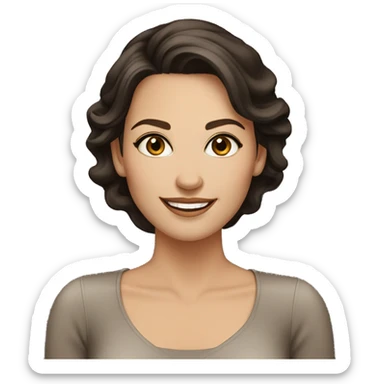 Smiling woman in her 30's, elegant style, dark brown hair, hazel eyes, fair skin tone sticker