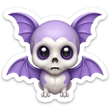 super cute skull with tiny bat wings, big eyes, pastel purple and white colors, friendly expression sticker