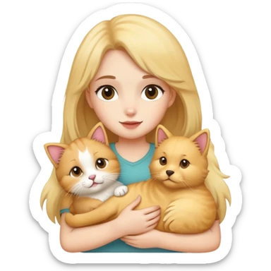 Girl holding a cat and a dog sticker