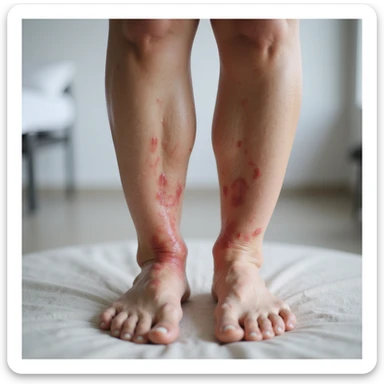 hyperrealistic representation of human legs with reduced inflammation: skin looks healthy with only slight red or mildly swollen areas, realistic 4K details, natural lighting, neutral clinical environment, scene conveys improvement and relief sticker