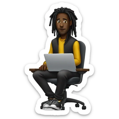Black-guy-with-dreads-wearing-black-trackstuit-sitting-down-on-chair facing-foward-focused-on-laptop-computer- sticker