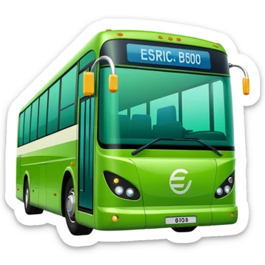 green electric bus with prominent zero euro banknote sticker