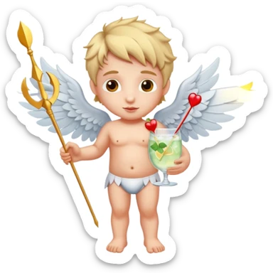 Cupis (with wings and hiss love arrows, holding gin tonic sticker