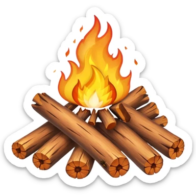 Emoji-style bonfire with logs and flames, cute and rounded, soft shading, bright warm colors sticker