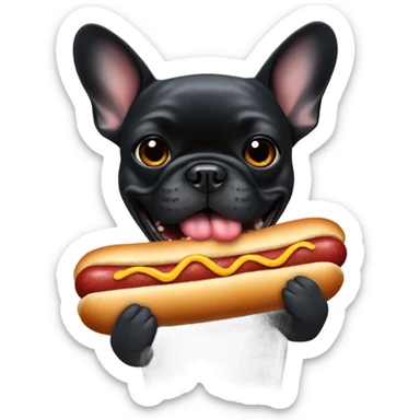 black french bulldog with hot dog in his mouth sticker