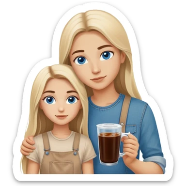Turkish beautiful finish Konya girl long blonde hair and blue eyes with beige denim dress and with her brother had on the hand Rose Cold brew coffee   sticker