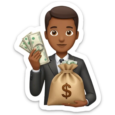 one hand holding a bag of money sticker