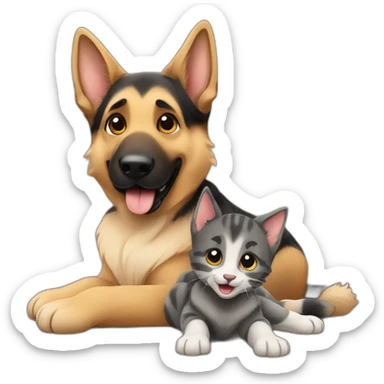 German Shepherd playing with a baby cat sticker