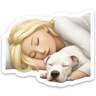 blonde girl sleeping with a white pitbull  sticker