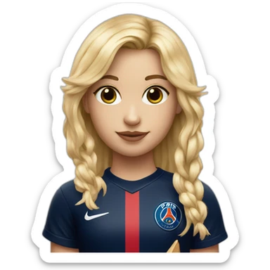 Blonde girl with a fringe, a PSG jersey and a baguette sticker