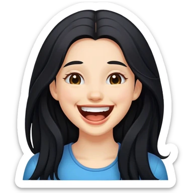 laughing girl with black long hair sticker