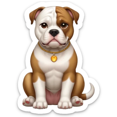 cinematic-[american bulldog]-realistic-full-body-sitting-emoji,-tail-resting-loosely-beside-its-paws,-head-tilted-dramatically,-sleek-[brown]-fur,-simplified-yet-realistic-focused-features,-highly-detailed,-glowing-with-an-almost-sarcastic-glow sticker
