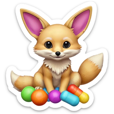 fennec playing with toys  sticker
