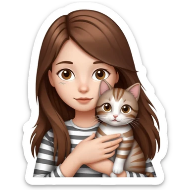 girl with long hair holding a cat with silver stripes sticker