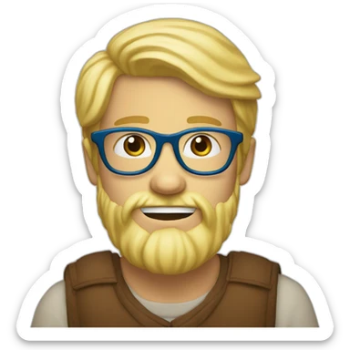 Blond man blue eye glasses beard eating hazelnut sticker