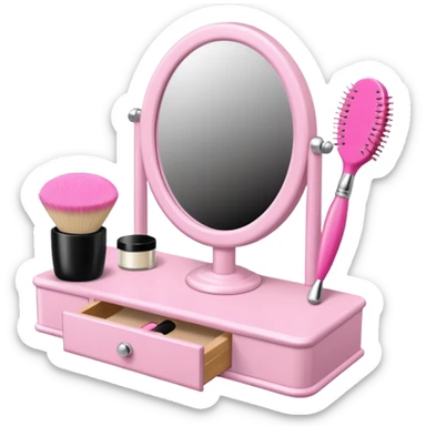 white vintage makeup vanity with pink accessories sticker