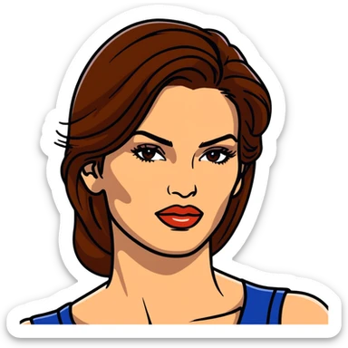 Cindy Crawford famous supermodel with beauty mark above her lip, brown hair sticker