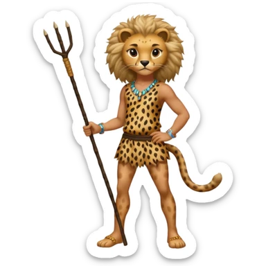 Give me a human who has hunch back and wearing cheetah print lot of hair on his body show full body and has a stick in his hand sticker