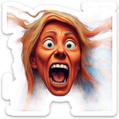 “Surreal, emotional, haunting, ghostly figure, scream, anguish, swirling background, vibrant colors, reds, oranges, blues, isolation, fear, chaos, distorted lines, painterly, textured brushstrokes, expressive, dramatic contrast. Munks scream sticker