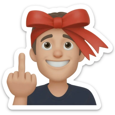 Funny emoji showing middle finger and having ribbion on head sticker