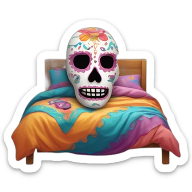 Colorful el muerte mask in the bed sticker