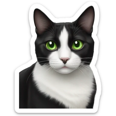 black and white tuxedo cat with green eyes sticker