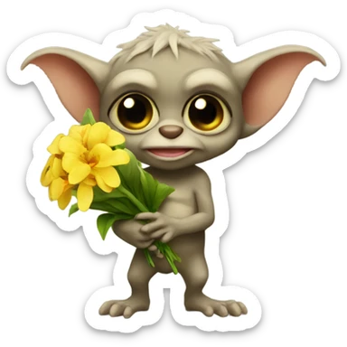 gremlin holding flowers  sticker
