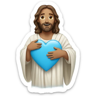 Jesus holding a baby blue heart  sticker
