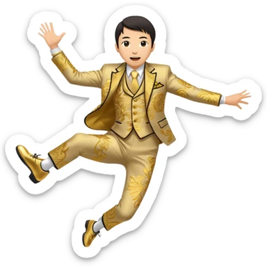 japanese yoshiro nakamatsu in crazy gold emroidered suit jumping in jumping shoes sticker