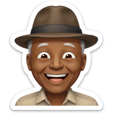 very old black man laughing wearing fedora. No hair. Eyes shut. sticker