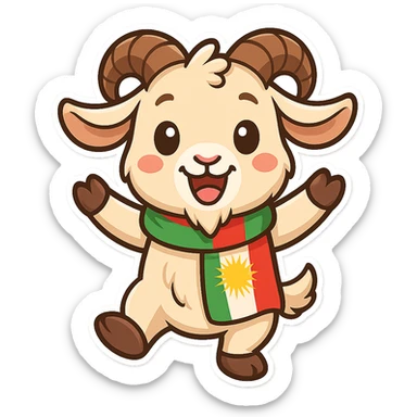 cartoon Kurdish goat sticker, cheerful and colorful style, no text, suitable for WhatsApp and Instagram sticker