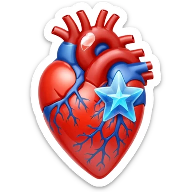 A translucent anatomical red heart with a sci-fi blue star inside sticker
