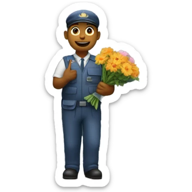 postman delivering flowers at house door sticker